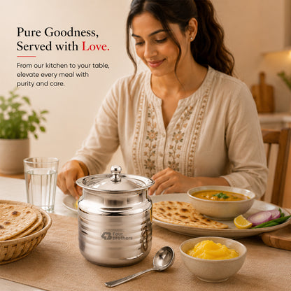 Lotus Stainless Steel Ghee Pot with Spoon