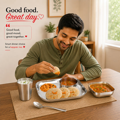 Square Thali Set 5 Pieces – 100% Stainless Steel, Rust‑Proof