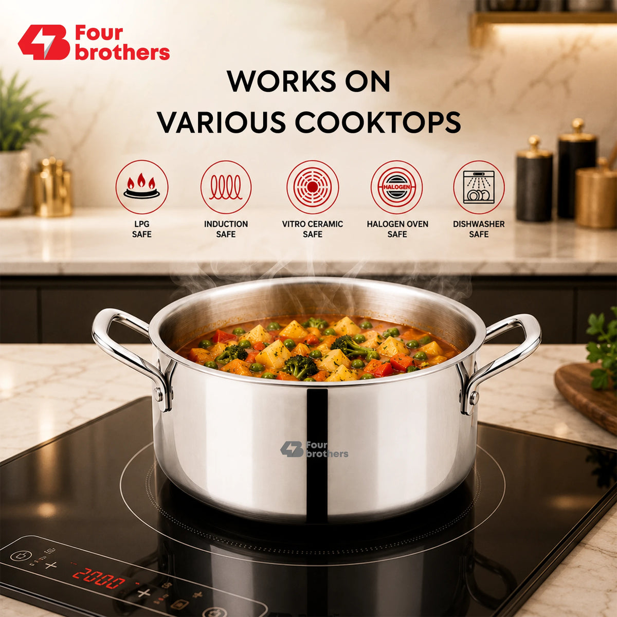 Tri-Ply Stainless Steel Stew Pot with Lid | Four Brothers