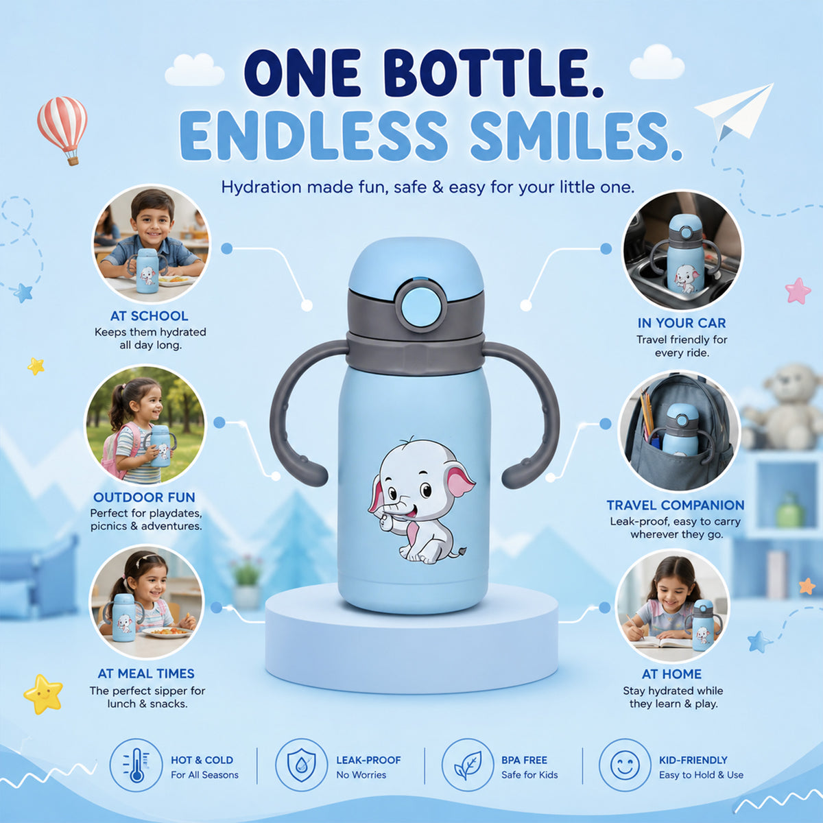 Steel Sipper Bottle for Kids Insulated 300ml | Four Brothers