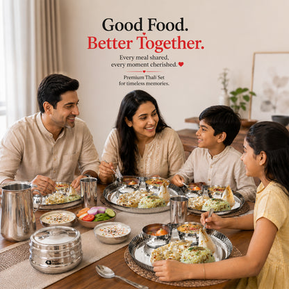 Classic Stainless Steel Thali Set – Laser Print Finish