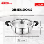 3 Litre Stainless Steel Feast Kadai with Glass Lid cooking 