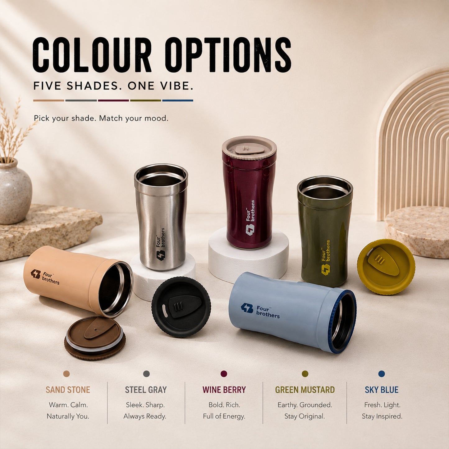 Catch Coffee Mug with Lid – Double Wall | 304 Stainless Steel (280ml)
