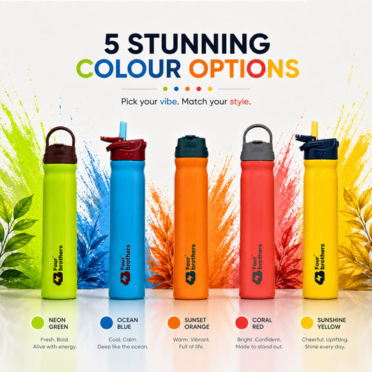 Four Brothers Stainless Steel Sipper Bottle ( Sippy ) – Single Wall, Leakproof Straw Water Bottle