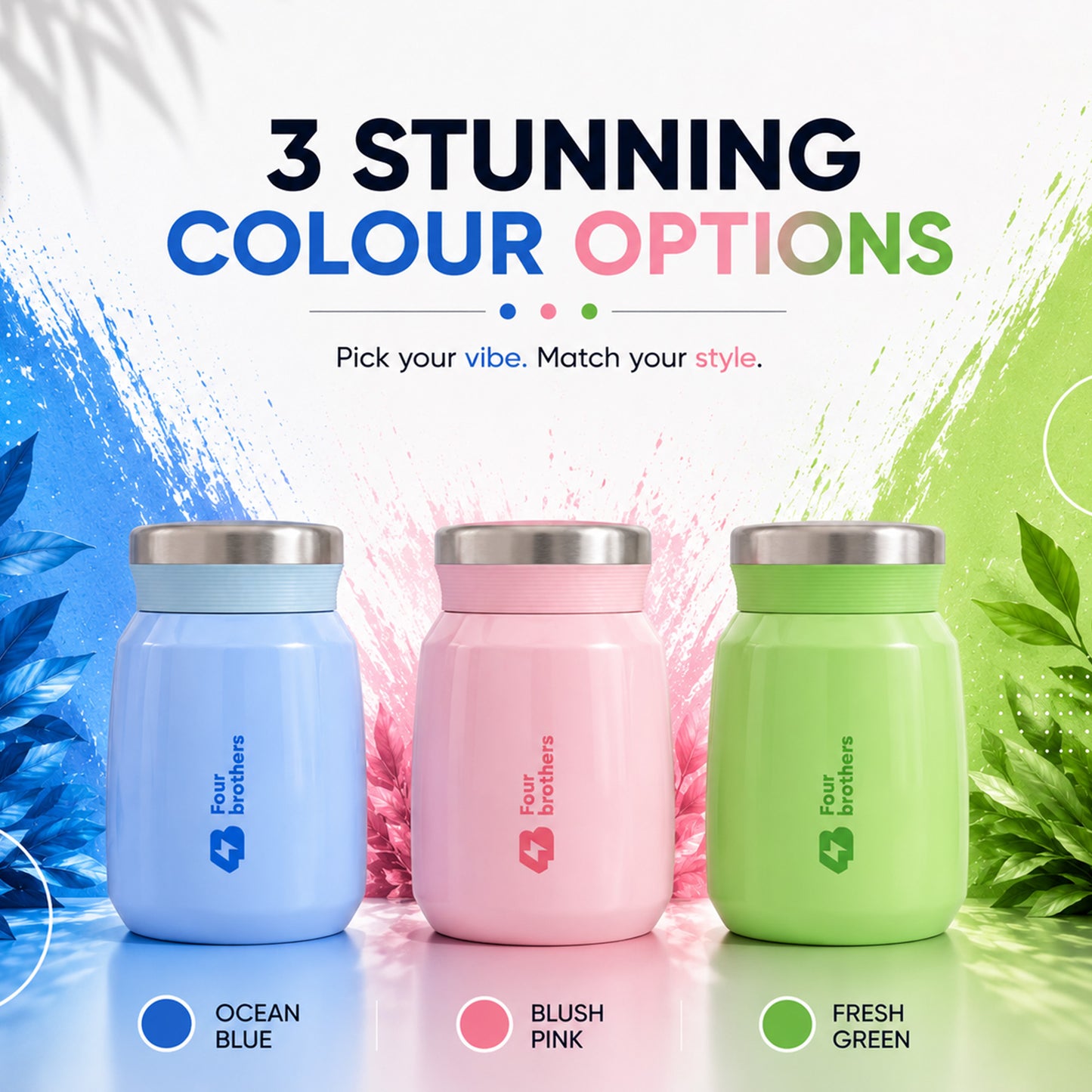 Four Brothers Insulated Food Jar – Hot & Cold Stainless Steel Container for Sambar, Rasam & Buttermilk (Leakproof, Travel-Friendly)