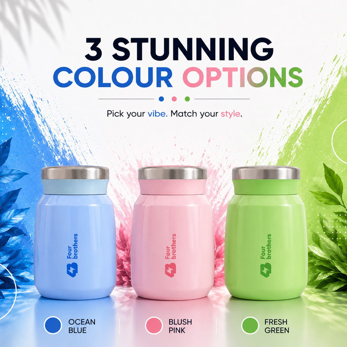 Four Brothers Insulated Food Jar – Hot & Cold Stainless Steel Container for Sambar, Rasam & Buttermilk (Leakproof, Travel-Friendly)