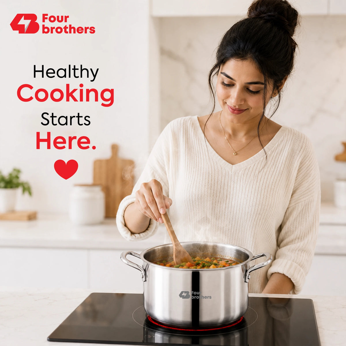 Tri-Ply Stainless Steel Stew Pot with Lid | Four Brothers