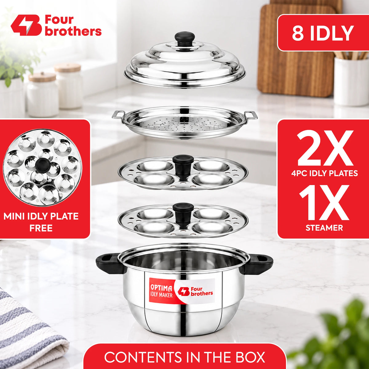 Optima Stainless Steel Idly Maker, Induction & Gas | Four Brothers