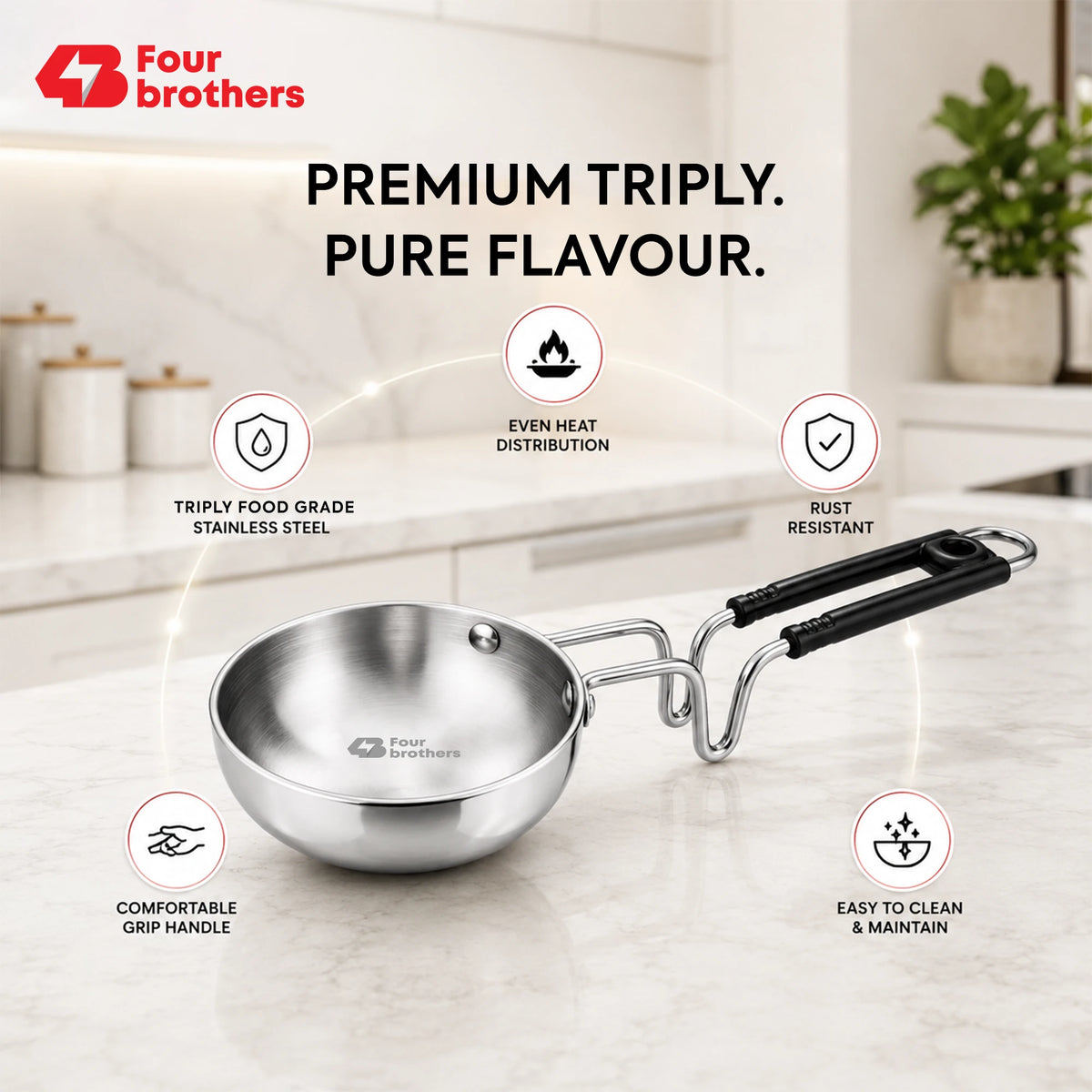 Triply Stainless Steel Tadka Pan, Induction & Gas | Four Brothers