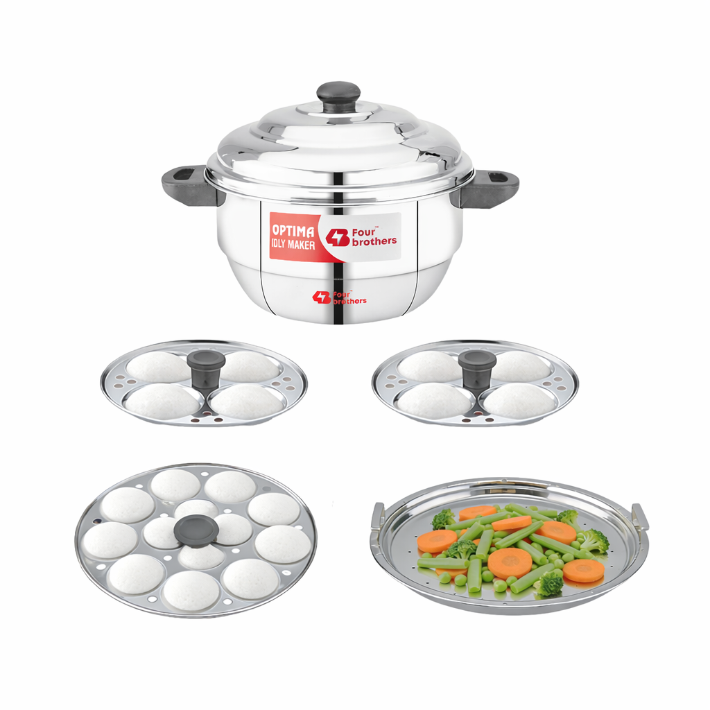 Four Brothers Optima Stainless Steel Idly Maker/Cooker | Induction & Gas Compatible