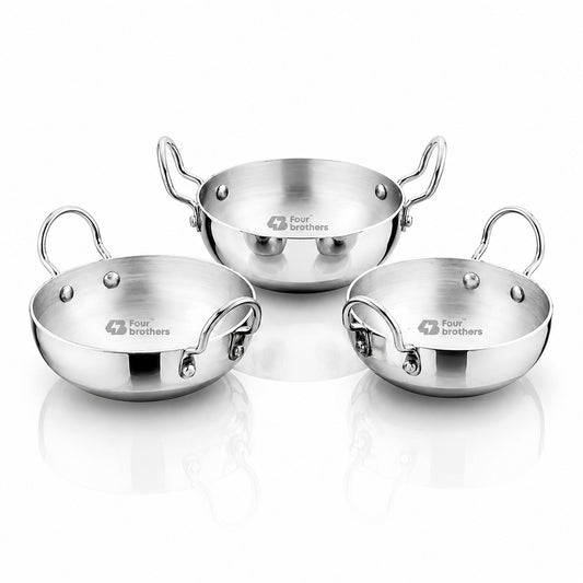 Aluminium Round Bottom Kadai for Kitchen - 3Pcs Set