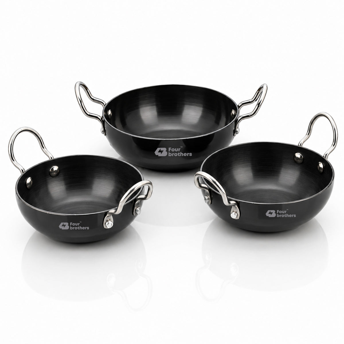 Hard Anodised Black Kadai 3Pcs Set