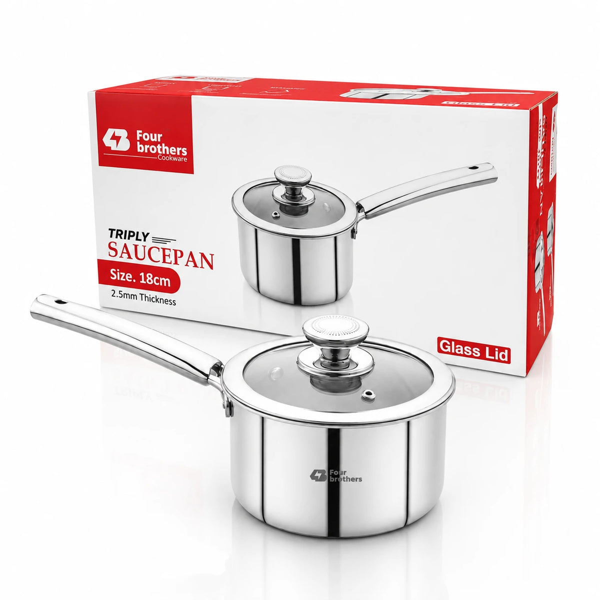 Stainless Steel Triply Saucepan with Toughened Glass Lid | Four Brothers