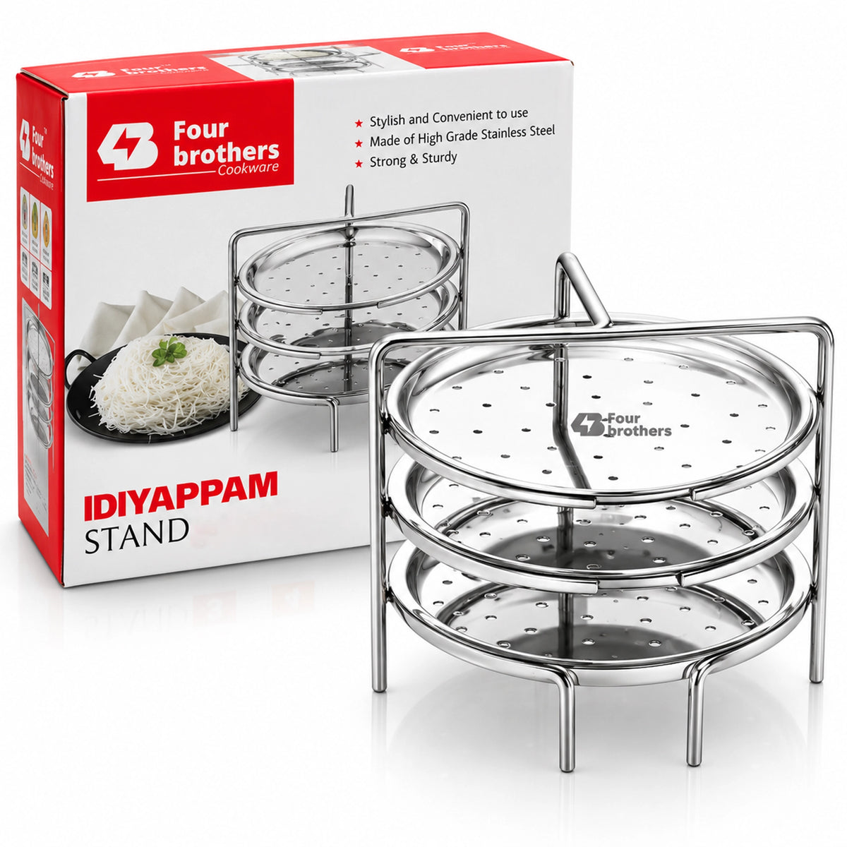 Idiyappam Stand Stainless Steel Steamer Plate, 3 to 6 Plates | Four Brothers
