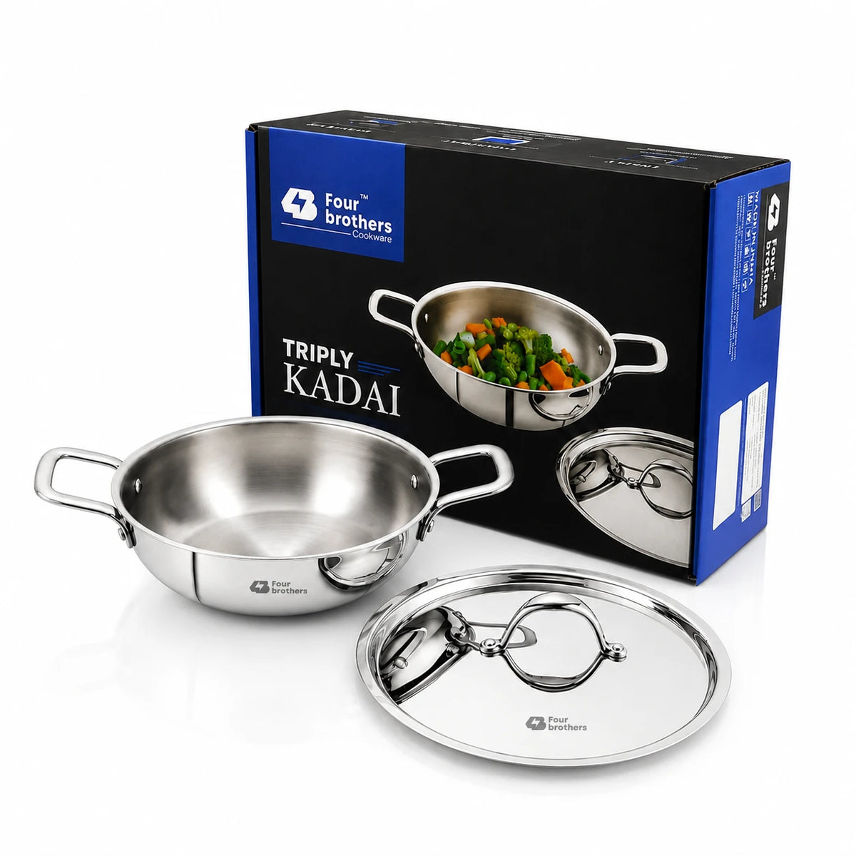 Triply Stainless Steel Kadai with Lid, Induction & Gas | Four Brothers
