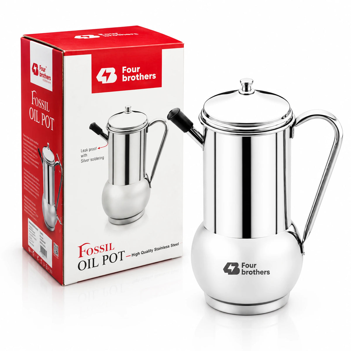 Fossil Stainless Steel Oil Pot, Spill-Proof | Four Brothers