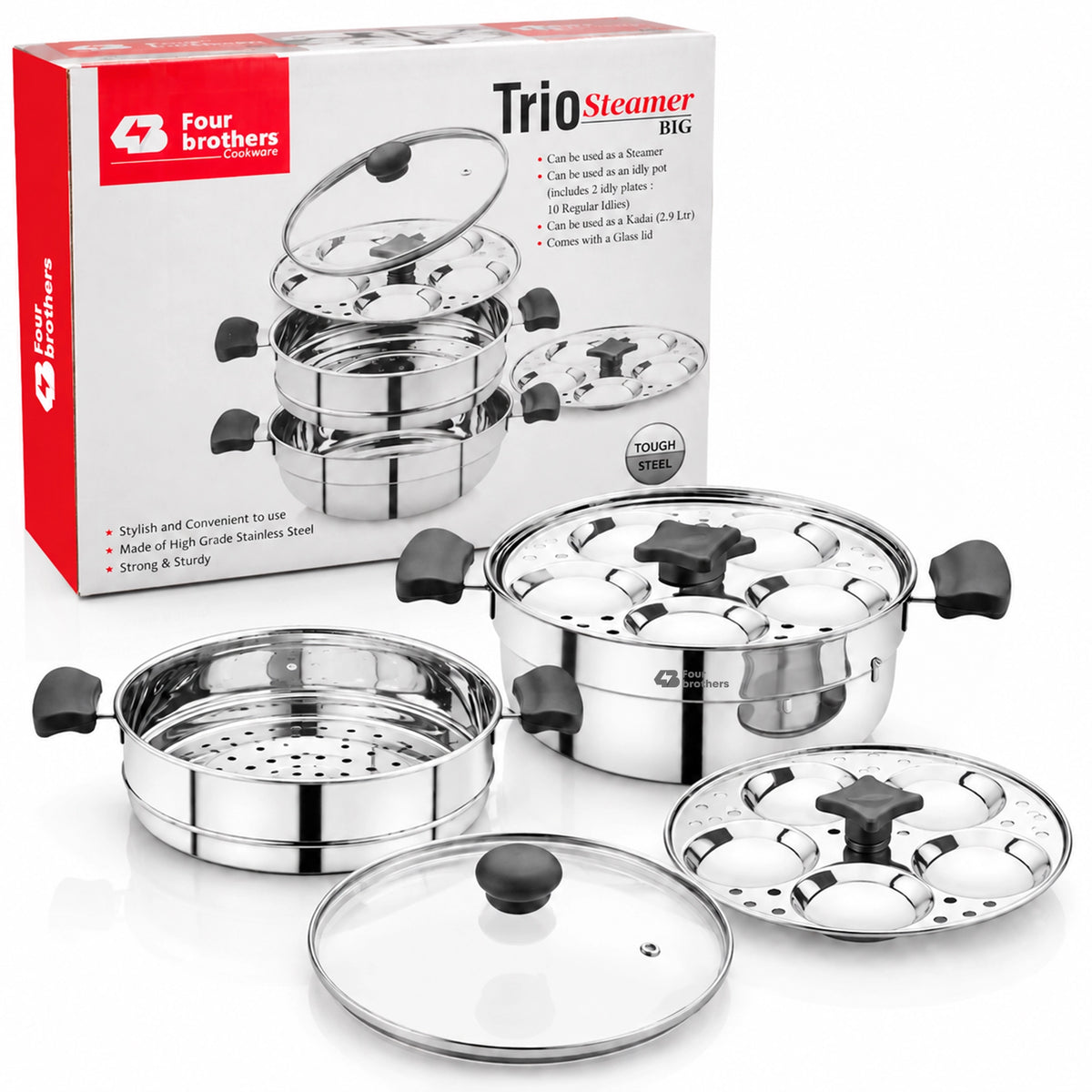 Trio 3 in 1 Steamer, Idli Pot and Multi Kadai | Four Brothers