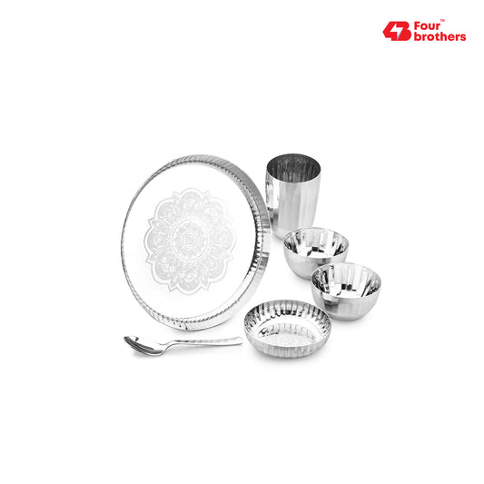 Classic Stainless Steel Thali Set – Laser Print Finish