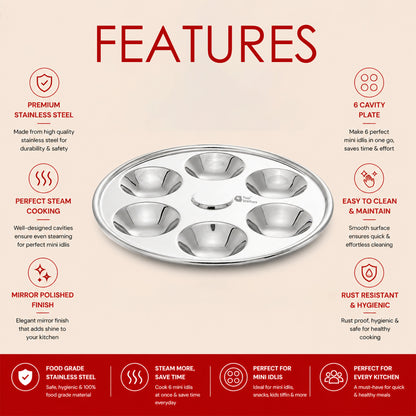 Stainless Steel Mini Idly Plate – 6 Idly Capacity
