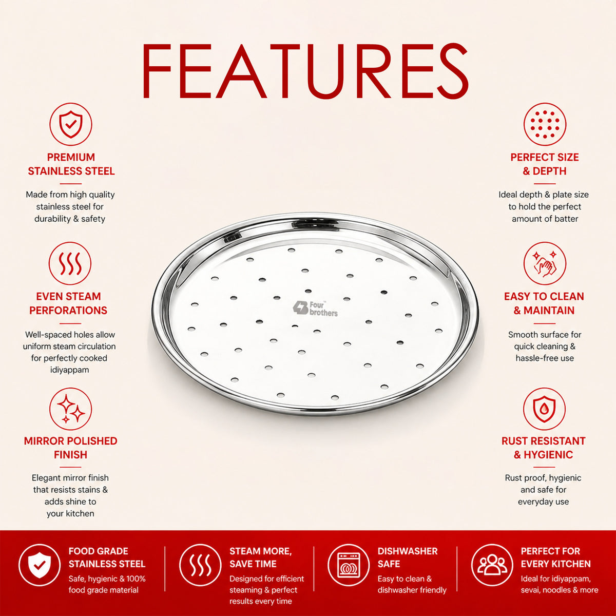 Stainless Steel Idiyappam Steamer Plate Set –  (6.5 Inch)
