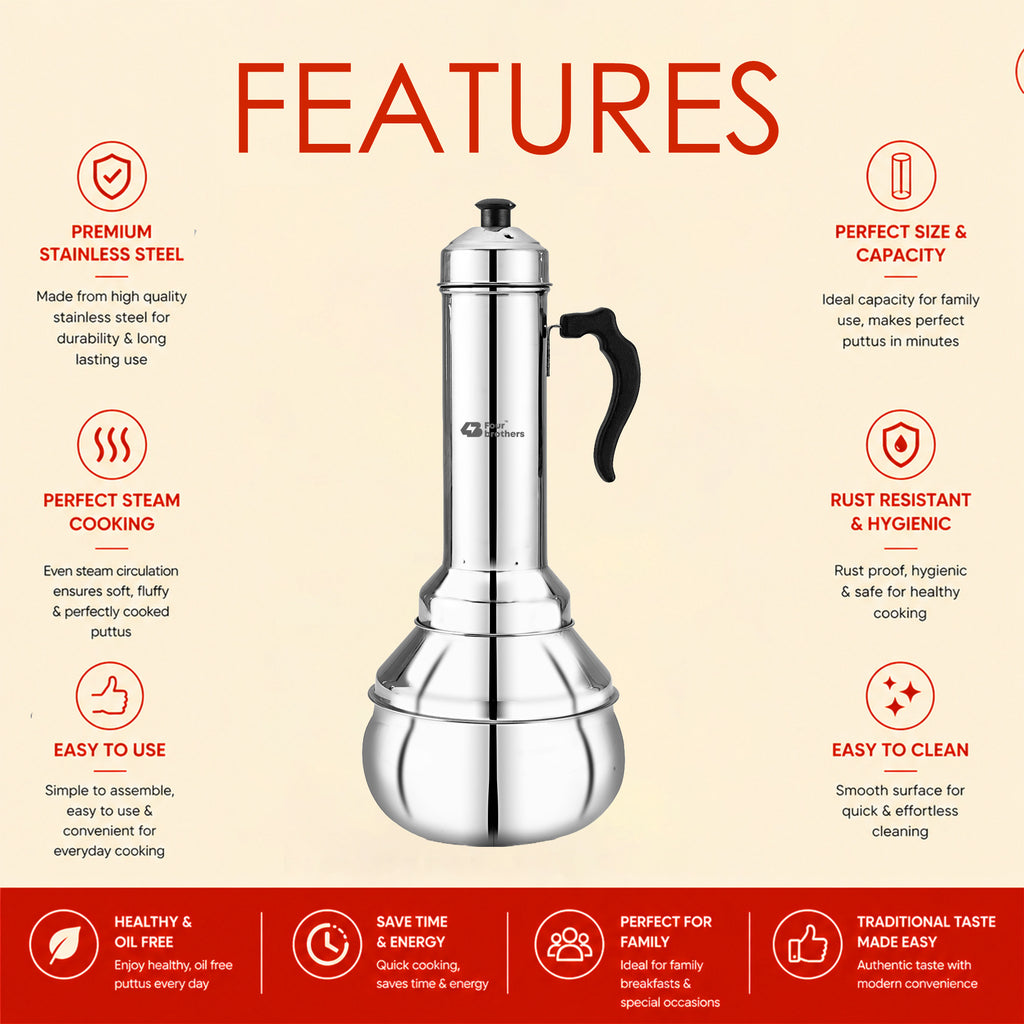 Puttu Kodam – Traditional Stainless Steel Puttu Maker