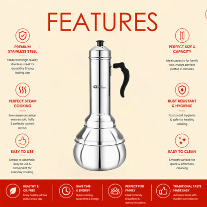 Puttu Kodam – Traditional Stainless Steel Puttu Maker