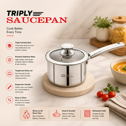 S.S Triply Saucepan with Glass Lid