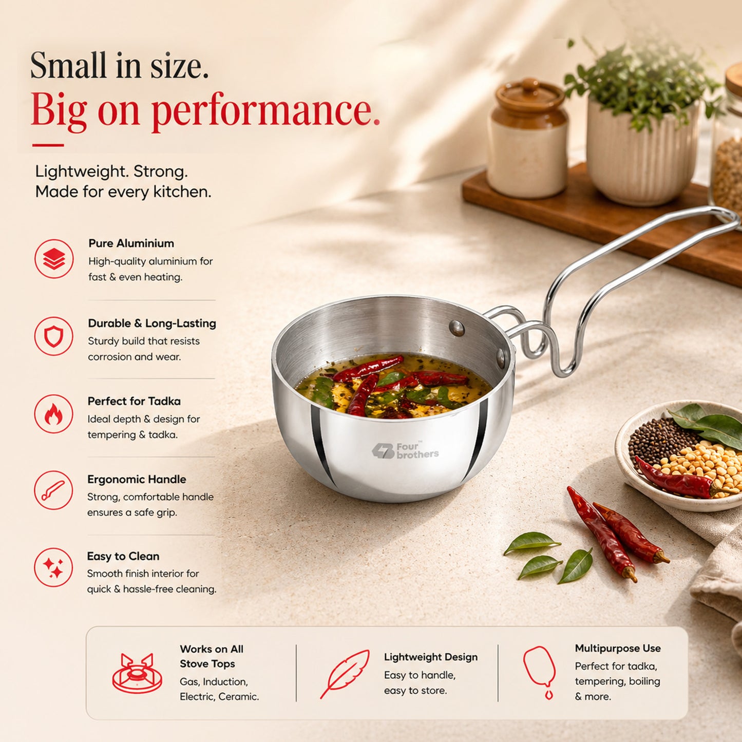 Vagaria Aluminium Tadka Pan -Light, Efficient & Indian Kitchen Ready