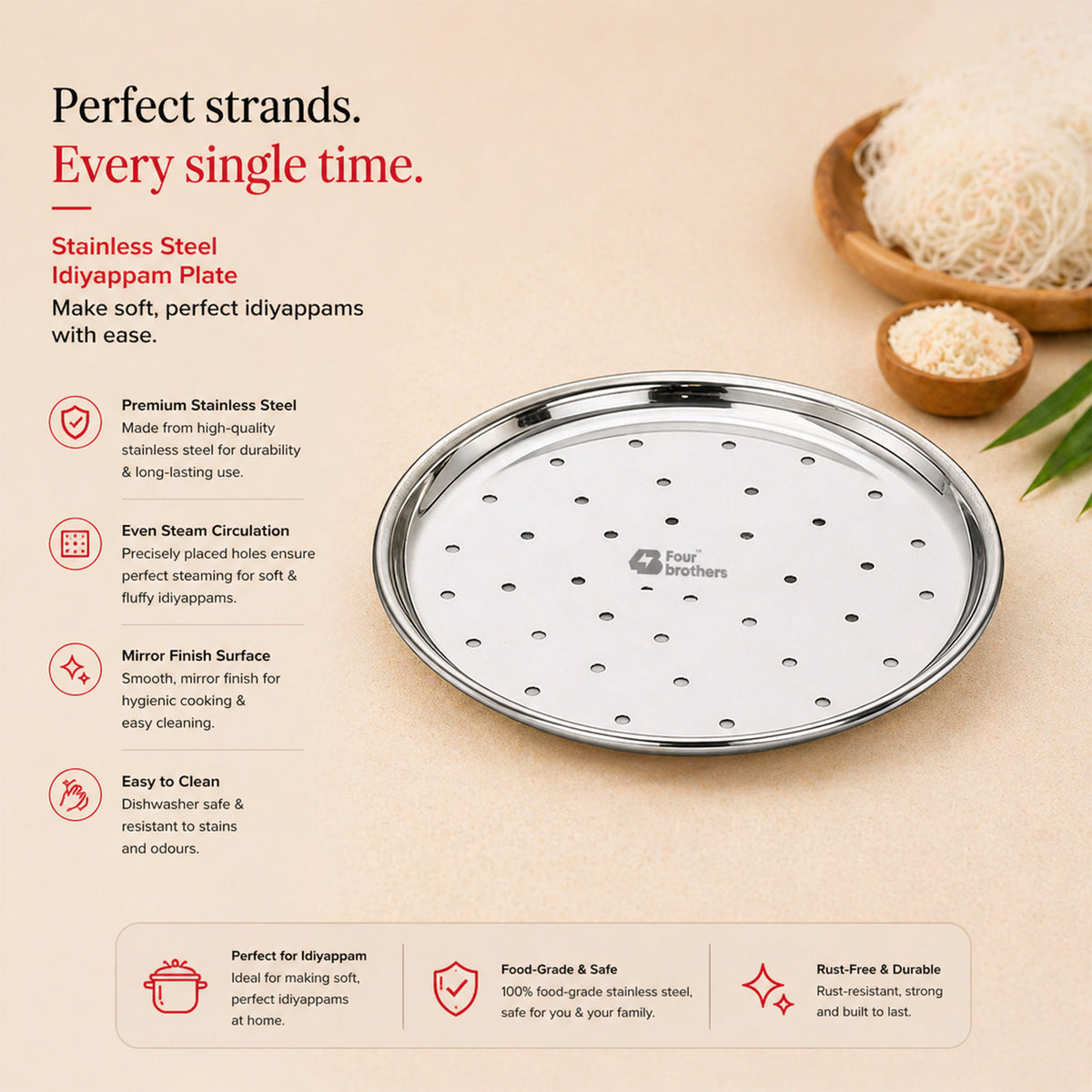 Stainless Steel Idiyappam Steamer Plate Set –  (6.5 Inch)