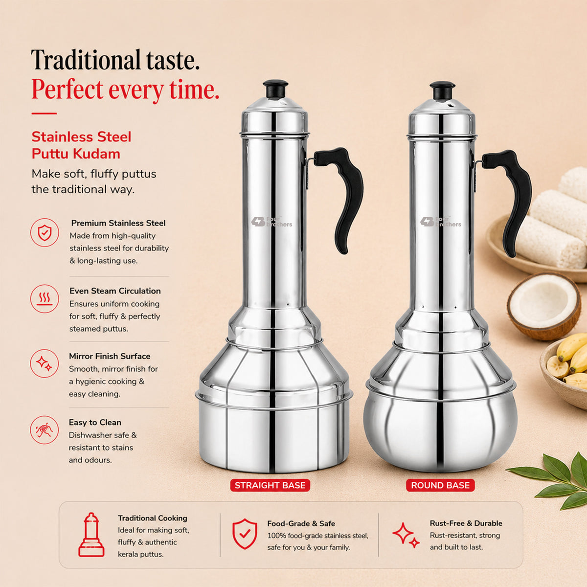 Puttu Kodam – Traditional Stainless Steel Puttu Maker