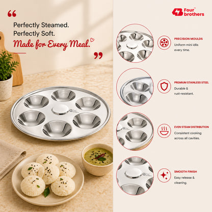 Stainless Steel Mini Idly Plate – 6 Idly Capacity