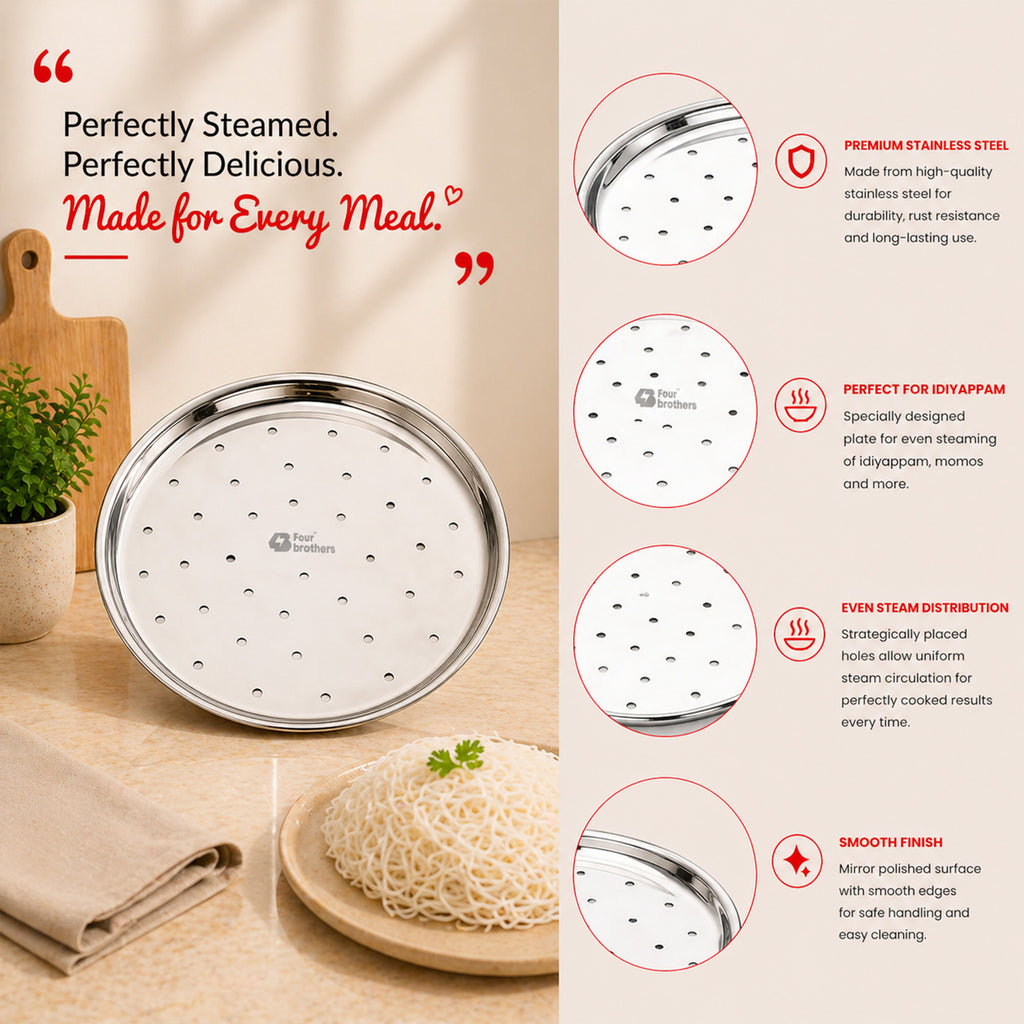 Stainless Steel Idiyappam Steamer Plate Set –  (6.5 Inch)