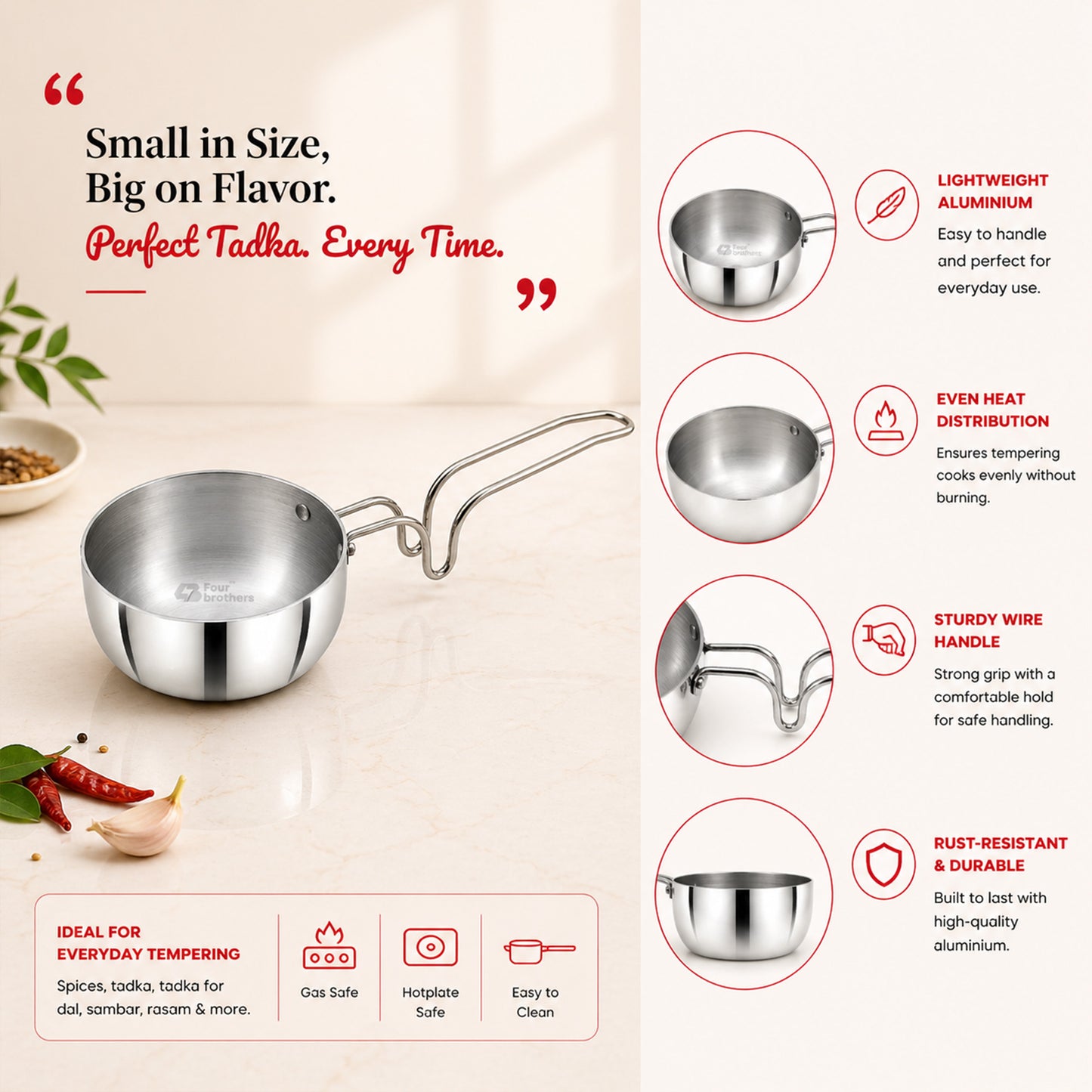 Vagaria Aluminium Tadka Pan -Light, Efficient & Indian Kitchen Ready