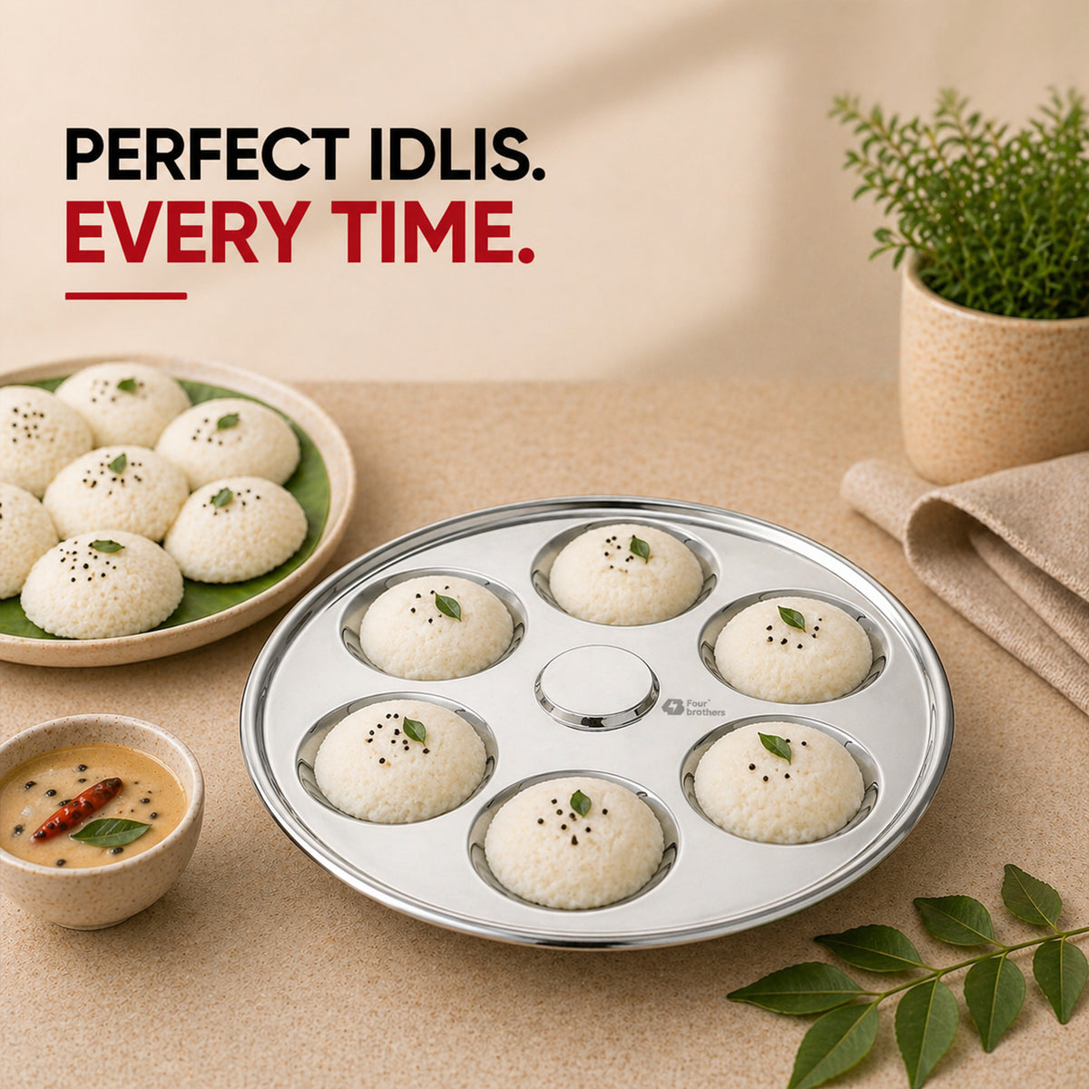 Stainless Steel Mini Idly Plate Set 6 Idly Capacity | Four Brothers