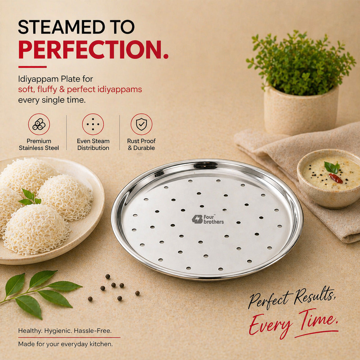 Stainless Steel Idiyappam Steamer Plate Set –  (6.5 Inch)