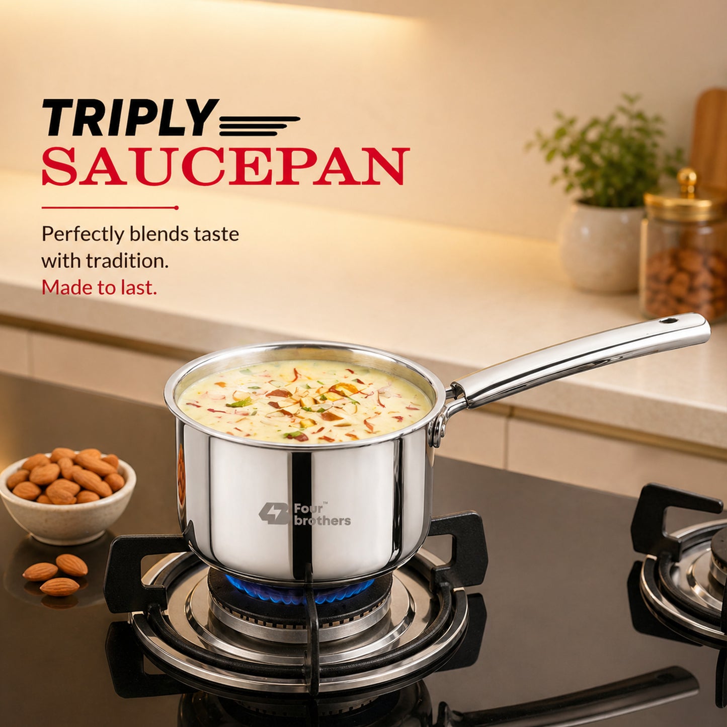 S.S Triply Saucepan with Glass Lid
