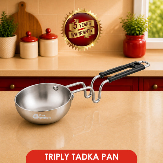 Triply Stainless Steel Tadka Pan – With Stay-Cool Handle | Fast, Even Tempering for Indian Cooking