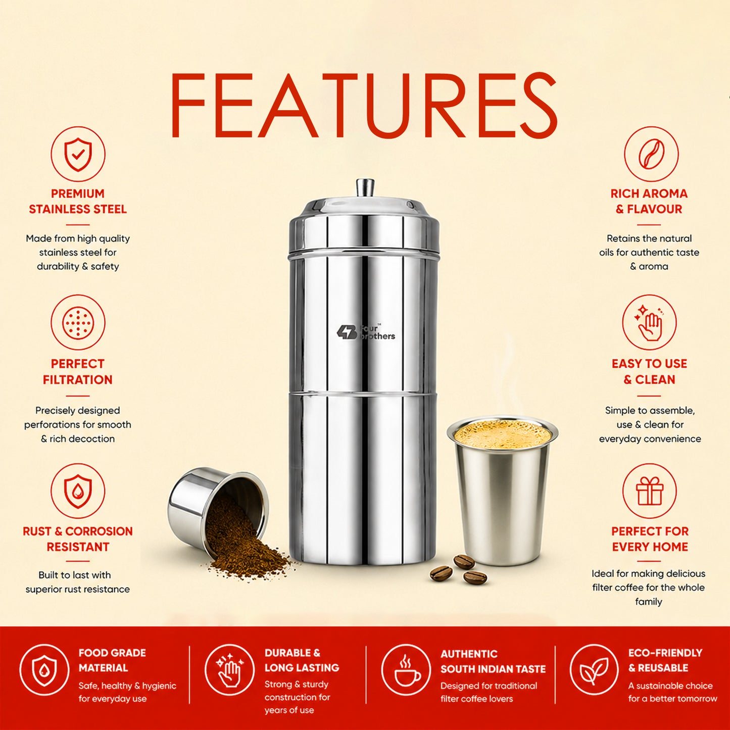 Stainless Steel Coffee Filter South Indian Style