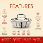 Four Brothers Flat Bottom Triply Stainless Steel Tasla for Indian Cooking