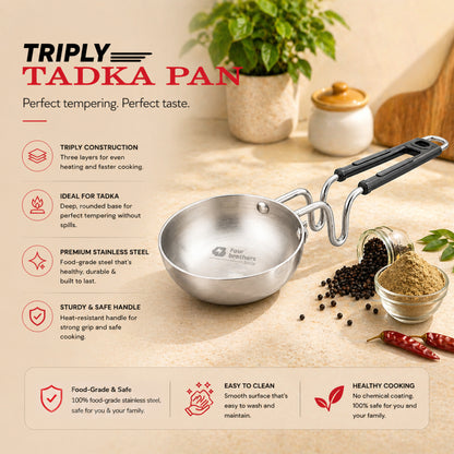Triply Stainless Steel Tadka Pan – With Stay-Cool Handle | Fast, Even Tempering for Indian Cooking