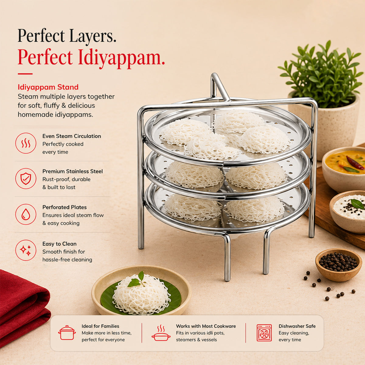 Idiyappam Stand – Stainless Steel Steamer Plate