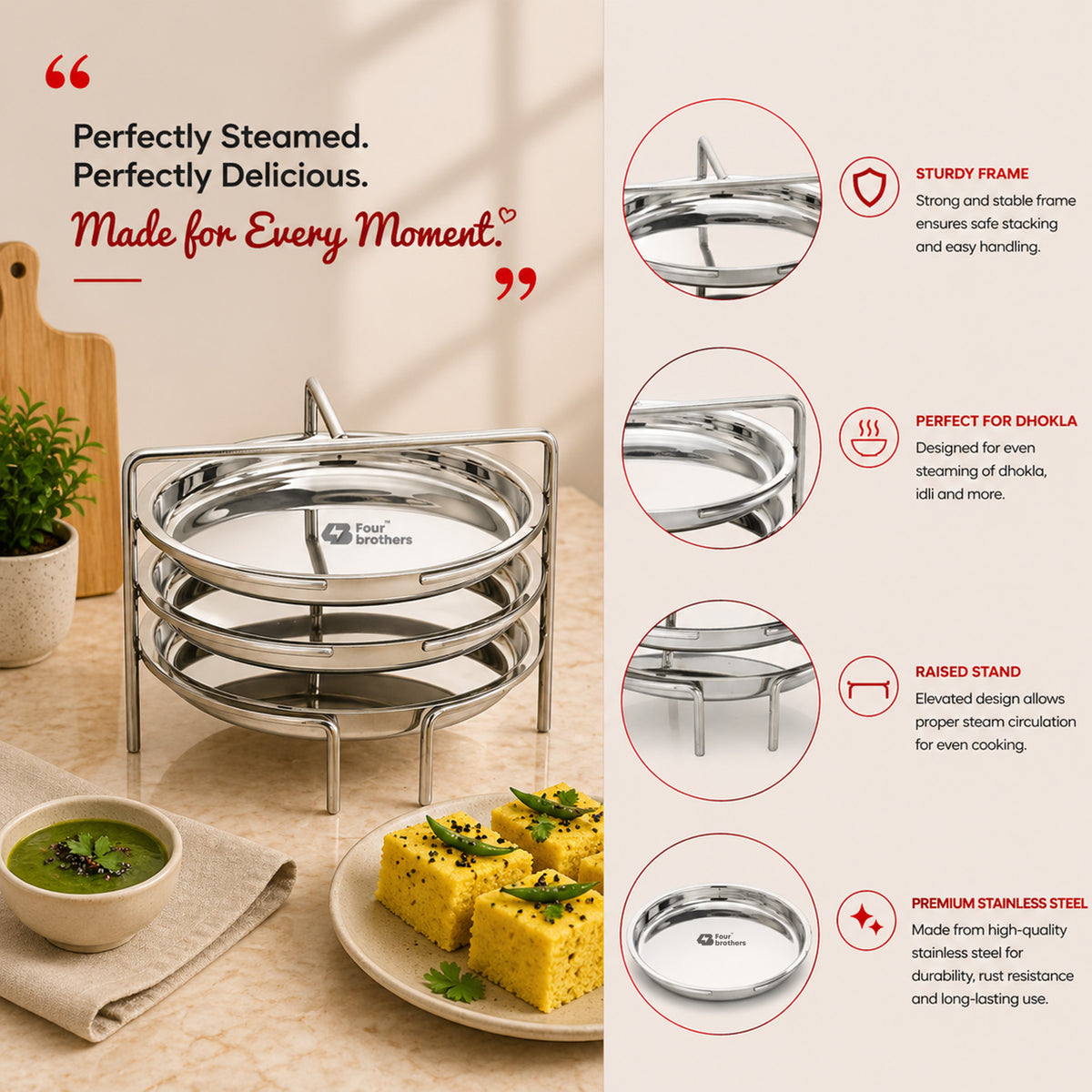 Dhokla Stand / Thattu Idly Stand – Stainless Steel Steamer Plate