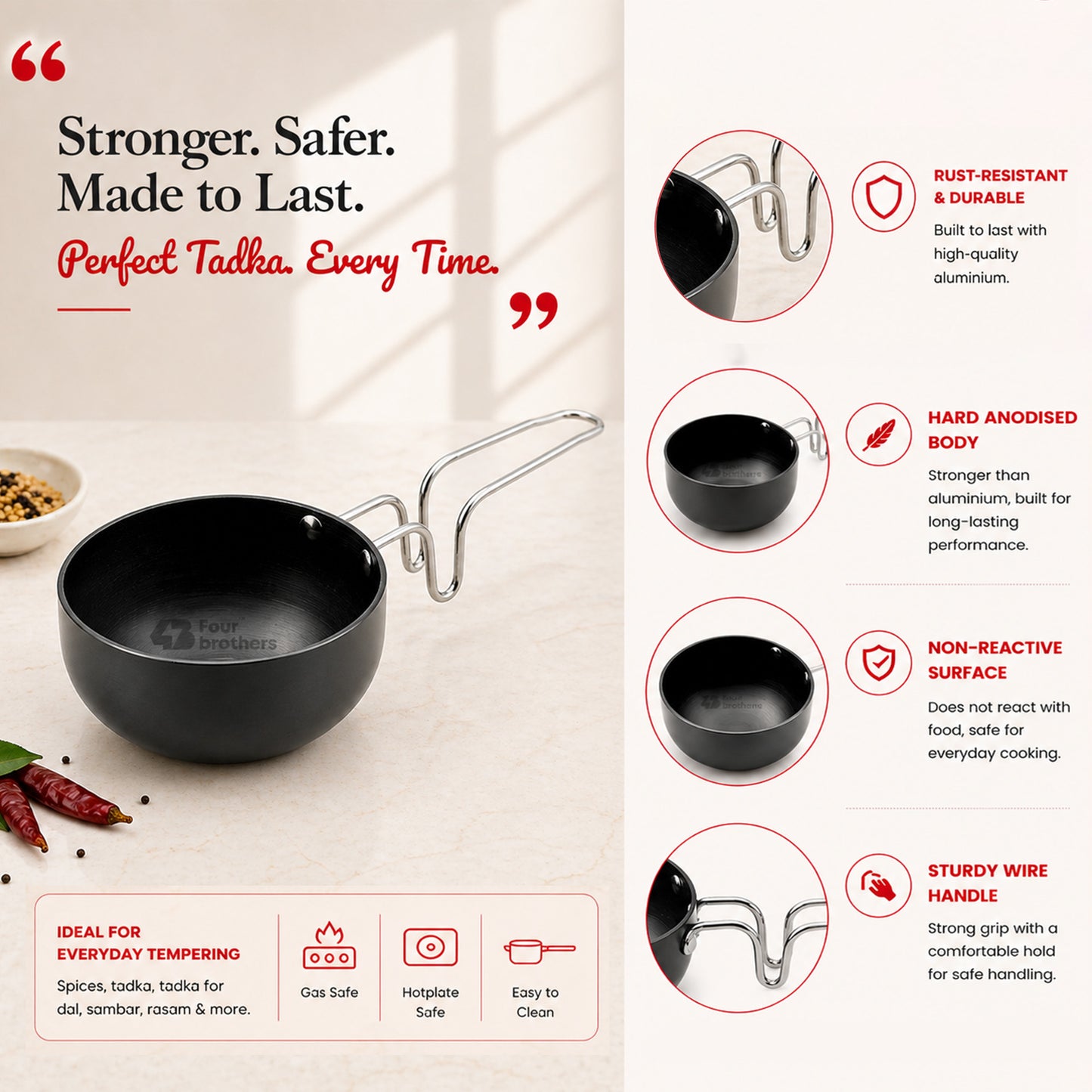 Vagaria Black Hard Anodised Tadka Pan