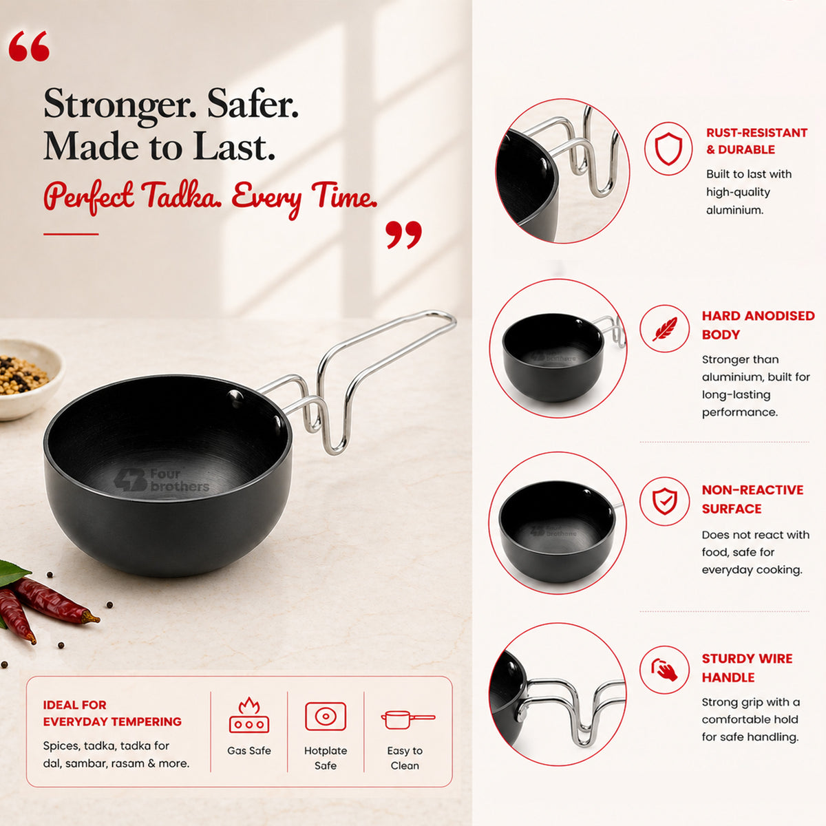 Vagaria Black Hard Anodised Tadka Pan | Four Brothers