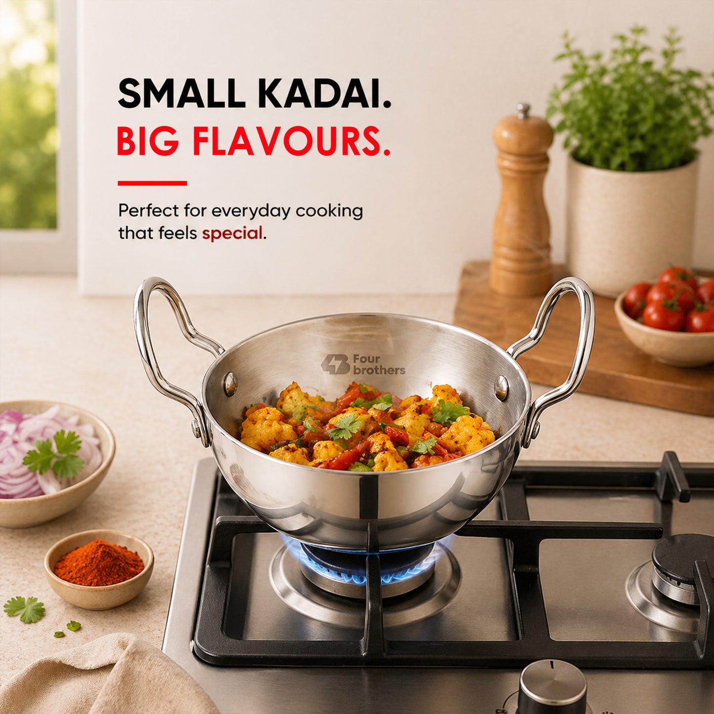 Aluminium Round Bottom Kadai for Kitchen - 3Pcs Set
