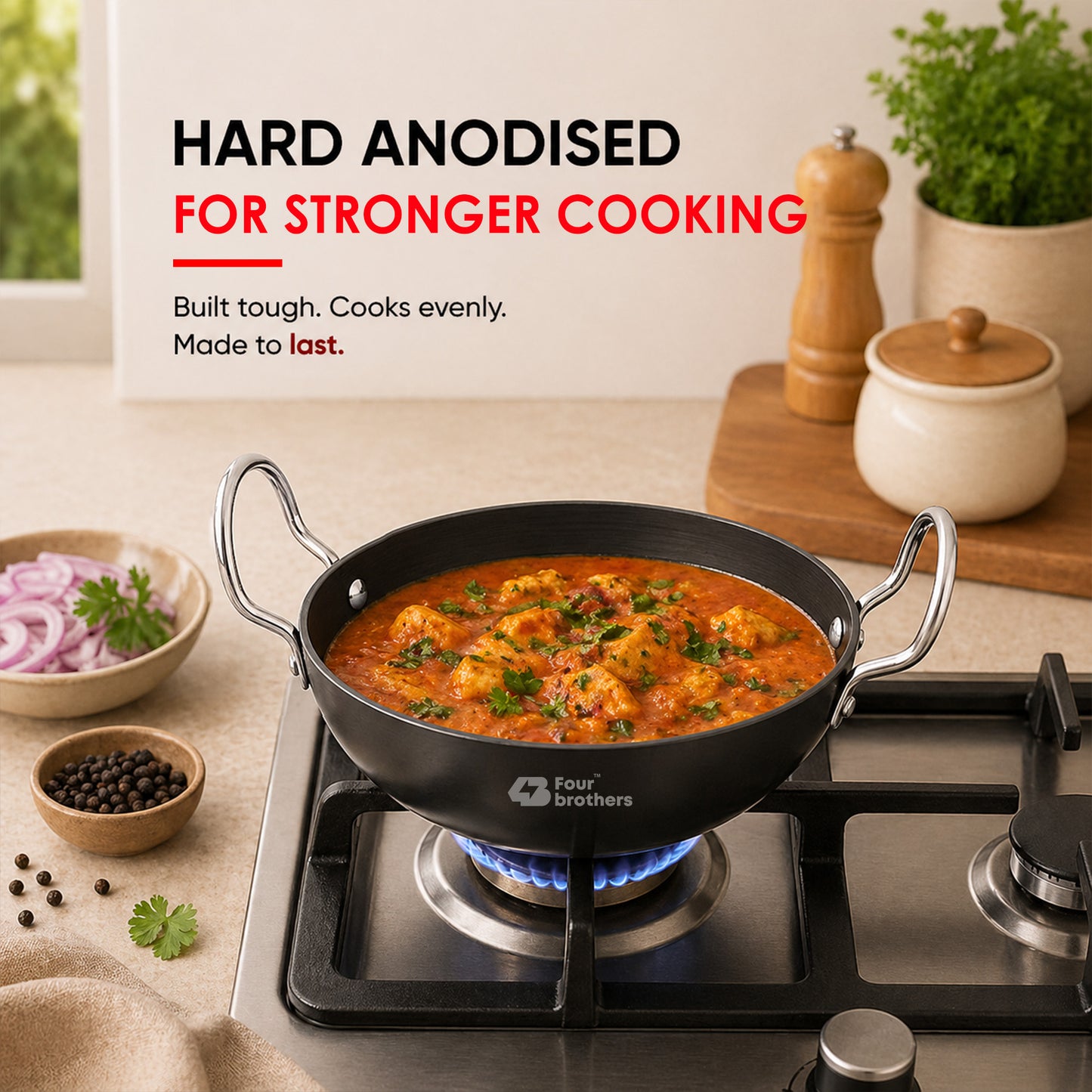 Hard Anodised Black Kadai 3Pcs Set