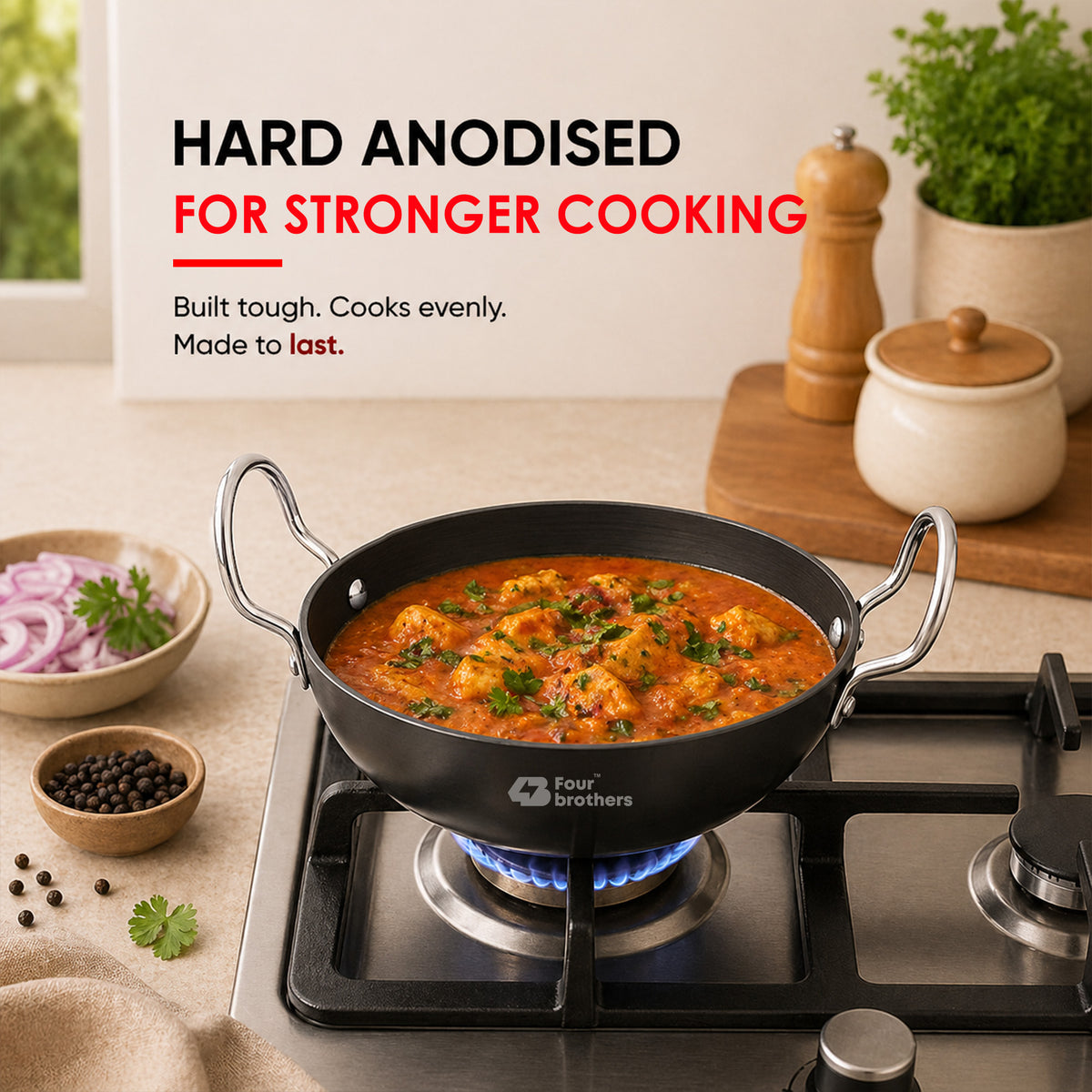 Hard Anodised Black Kadai 3Pcs Set