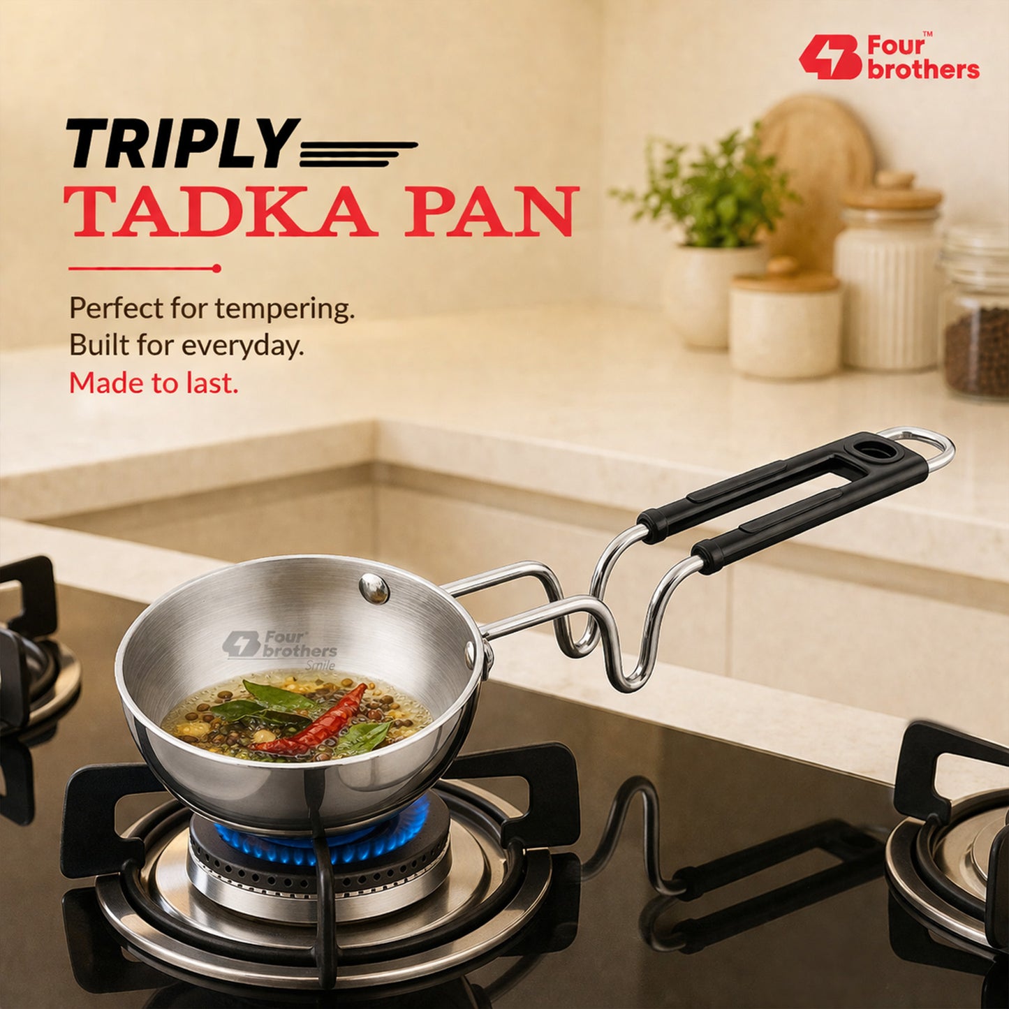 Triply Stainless Steel Tadka Pan – With Stay-Cool Handle | Fast, Even Tempering for Indian Cooking