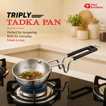 Triply Stainless Steel Tadka Pan – With Stay-Cool Handle | Fast, Even Tempering for Indian Cooking
