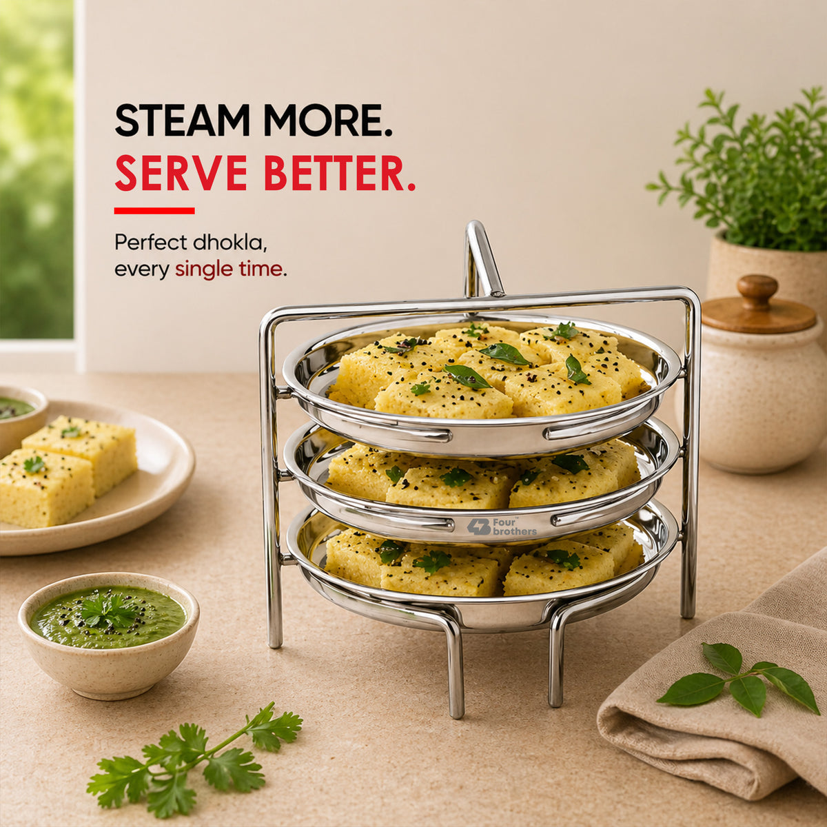 Dhokla Stand / Thattu Idly Stand – Stainless Steel Steamer Plate